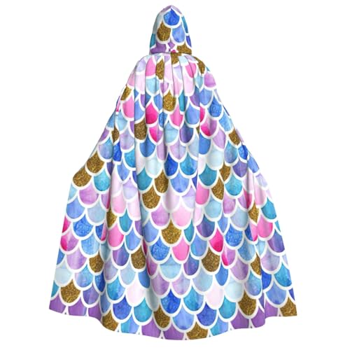 Zhuanyun Farbiger Fischschuppen-Umhang mit Kapuze, Uni, für Erwachsene, 150 cm, passend für Rollenspiele Zhuanyun Farbiger Fischschuppen-Umhang mit Kapuze, Uni, für Erwachsene, 150 cm, passend für Rollenspiele von Zhuanyun