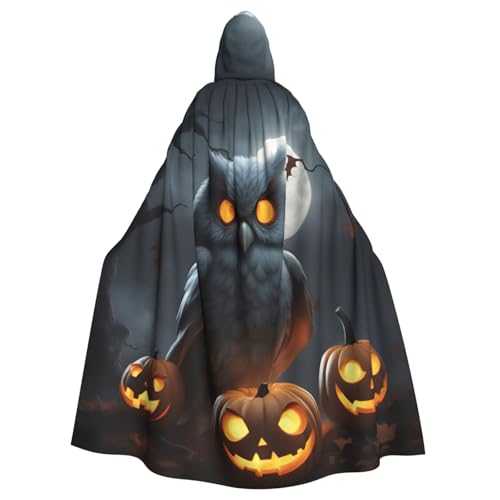 Zhuanyun Halloween-Umhang mit Eulen-Geister-Kürbis-Druck, super großer Kapuzenumhang mit Schleife, geeignet für Make-up-Partys und Rollenspiele von Zhuanyun