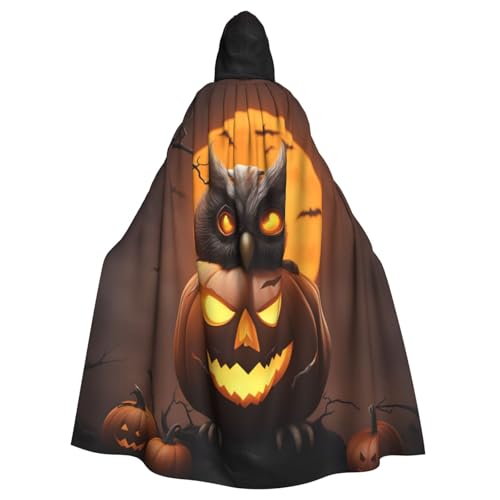 Zhuanyun Kapuzenumhang mit Eulenkürbis-Motiv "Happy Halloween", super großer Kapuzenumhang mit Schleife, geeignet für Make-up-Partys und Rollenspiele von Zhuanyun