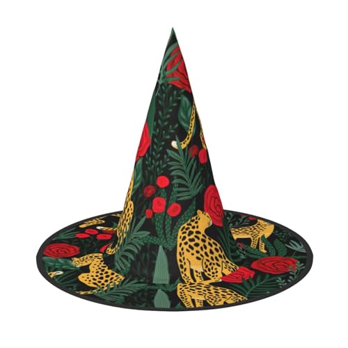 Zhuanyun Leoparden- und Rosen-Druck, Halloween-Hut, Halloween-Kostüm, Zubehör, Kopfschmuck, Partyzubehör, Hexenhut Zhuanyun Leoparden- und Rosen-Druck, Halloween-Hut, Halloween-Kostüm, Zubehör, Kopfschmuck, Partyzubehör, Hexenhut von Zhuanyun