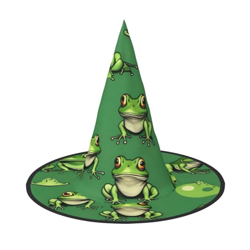 Zhuanyun Lustiger grüner Frosch-Druck, Halloween-Hut, Halloween-Kostüm, Zubehör, Kopfschmuck, Partyzubehör, Hexenhut von Zhuanyun