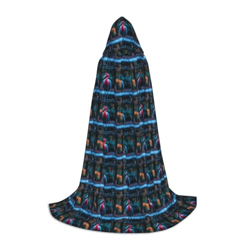 Zhuanyun Maxi-Umhang mit Kapuze und abstraktem Flamingo-Druck, warm, lang, Cosplay-Kostüme, Oberbekleidung von Zhuanyun