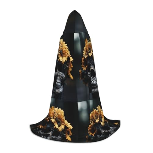 Zhuanyun Maxi-Umhang mit Skelett-Totenkopf mit Blumendruck, Winter, warm, lang, Cosplay-Kostüme, Oberbekleidung von Zhuanyun