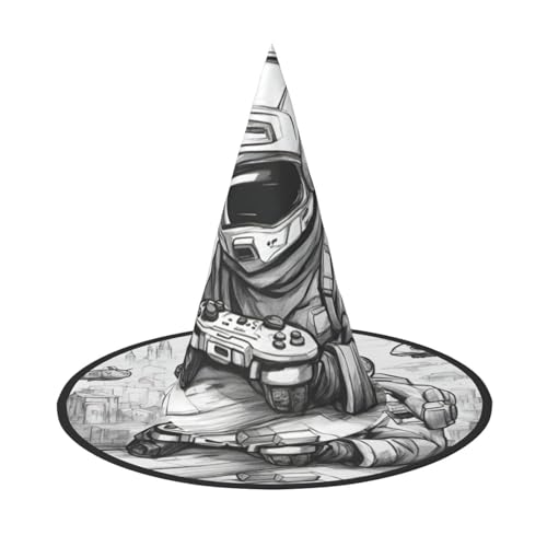 Zhuanyun Monochromer Skizzen-Stil Gaming-Druck Halloween Hut Halloween Kostüm Zubehör Kopfschmuck Party Zubehör Hexenhut von Zhuanyun