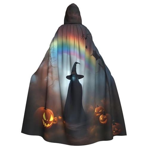 Zhuanyun Regenbogen-Halloween-Geister-Hexenhut, Spinnen-Druck, Kapuzenumhang, super großer Kapuzenumhang mit Schleife, passend für Make-up-Partys und Rollenspiele von Zhuanyun