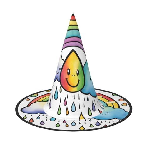 Zhuanyun Regenbogenwolken Regentropfen 1 Druck Halloween Hut Halloween Kostüm Zubehör Kopfschmuck Party Zubehör Hexenhut von Zhuanyun
