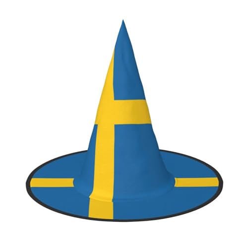 Zhuanyun Schwedische Flagge Druck Halloween Hut Halloween Kostüm Zubehör Kopfschmuck Party Zubehör Hexenhut von Zhuanyun