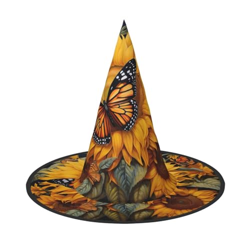 Zhuanyun Sonnenblumen-Schmetterlings-Druck, Halloween-Hut, Halloween-Kostüm, Zubehör, Kopfschmuck, Partyzubehör, Hexenhut von Zhuanyun