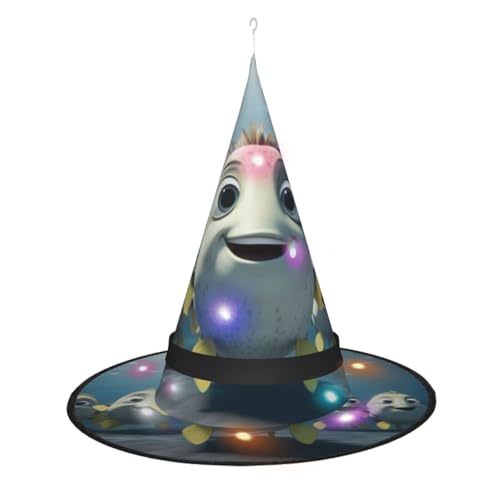 Zhuanyun Spitzhut mit Cartoon-Fischdruck, Halloween-Hexenhut, Hexenhut, Hexe, Cosplay-Zubehör von Zhuanyun