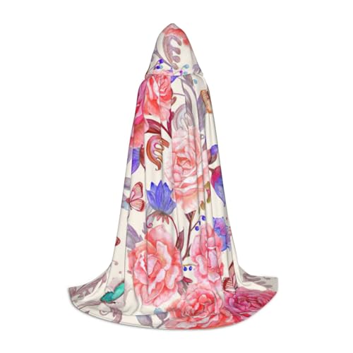 Zhuanyun Umhang mit Blume, Rose, Schmetterling, Druck, Kapuzenumhang, Hexenumhang mit Kapuze für Damen und Herren, passend für Karneval, Cosplay, Kostümpartys Zhuanyun Umhang mit Blume, Rose, Schmetterling, Druck, Kapuzenumhang, Hexenumhang mit Kapuze für Damen und Herren, passend für Karneval, Cosplay, Kostümpartys von Zhuanyun