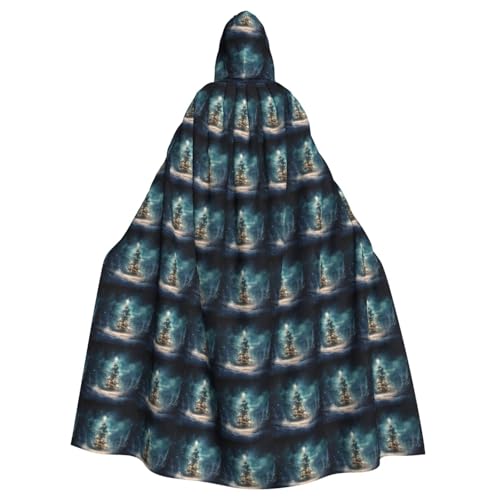 Zhuanyun Umhang mit Weihnachtsbaum-Schnee-Aufdruck, Halloween-Kapuzenumhang, Polyester-Kapuzenumhang, passend für alle Gelegenheiten von Zhuanyun