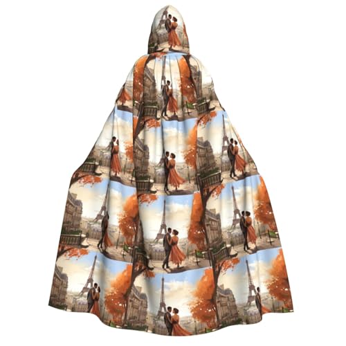 Zhuanyun Uni-Umhang mit Kapuze, Motiv: Turm, Eiffel, Paris, Paar, für Erwachsene, 150 cm, für Rollenspiele von Zhuanyun