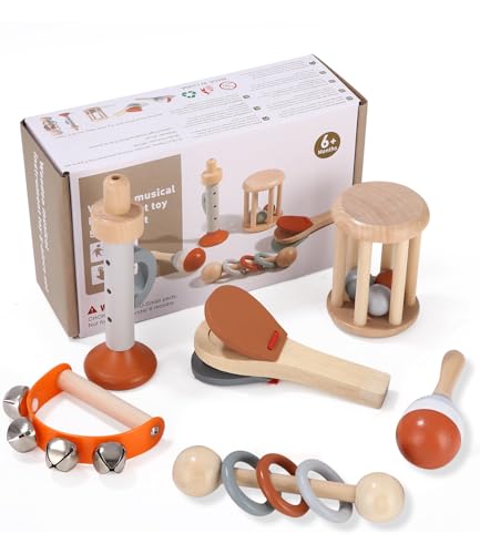 Zhufas Musikinstrumente Für Kinder, 6 PCS Musikinstrumente Musical Instruments Set, Montessori Spielzeug, Spielzeug Von Holz Percussion Kinder Schlagzeug Set, Kinderspielzeug Ab 1+ Jahre. von Zhufas