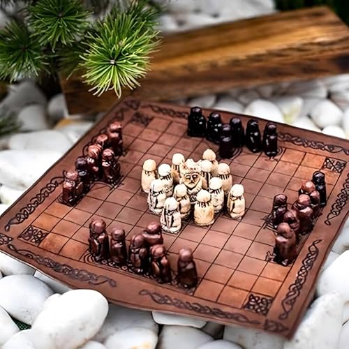 Wikinger-Schachbrettspiel, EIN Lederspielbrett + 37 Teile, authentisches traditionelles Strategiebrettspiel für Zwei Spieler, Reisespiele mit Schachbrett von ZhuiFengA