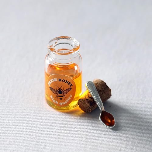 1 Set Miniatur-Puppenhaus-Zubehör, Kunstharz, Mini-Marmelade, Puppenhaus Milch, Honig, Erdbeere, Marmelade mit Löffel, Set für Küchenszenen-Dekoration von Zhuluck