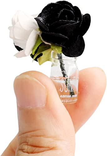 Mini-Puppenhaus-Miniatur-Vase, Mikro-Landschaft, bunte Blume, Glasflaschen-Dekoration für Puppenhaus-Szene im Maßstab 1:12 oder 1:8, Zubehör (schwarz) von Zhuluck