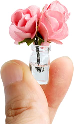 Mini-Puppenhaus-Miniatur-Vase, Mikro-Landschaft, bunte Blume, Glasflaschen-Dekoration für Puppenhaus-Szenen-Requisiten im Maßstab 1:12 oder 1:8, Rosa Mini-Puppenhaus-Miniatur-Vase, Mikro-Landschaft, bunte Blume, Glasflaschen-Dekoration für Puppenhaus-Szenen-Requisiten im Maßstab 1:12 oder 1:8, Rosa von Zhuluck
