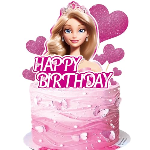 9 Stück Barbi Tortendeko Mädchen, Princess Tortendeko, Barbi Kuchen Deko Geburtstag, Rosa Mädchen Kuchendeko, Glitzer Rosa Cake Topper für Prinzessin Thema Party Mädchen Geburtstag von Zhuporn