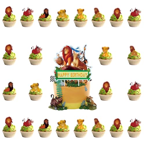 Tortendeko Löwen, 25 Stück Lion Kuchen Deko, Löwen Cake Topper, Lion Cupcake Toppers, Löwen Themed Kuchendeckel, Lion tortendeko Geburtstag, Happy Birthday Tortendeko von Zhuporn