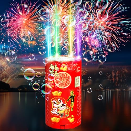 Feuerwerk Seifenblasenmaschine, 1-Packung 13-Loch-Design Automatischer Feuerwerk Seifenblasenhersteller mit Lichtern und abschaltbarem Sound für Kindergeburtstag Hochzeit Party Garten Karneval von Zhwidnerso