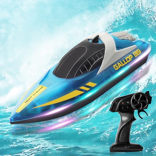 Zhwidnerso Ferngesteuertes Boot mit LED-Licht, 2,4-GHz Rennboote, Nie-Kentern Boot Ferngesteuert, 9.3MPH Speedboot Motorboot für Kinder ab 8 Spielzeug, Seen, Pools, Erwachsene Zhwidnerso Ferngesteuertes Boot mit LED-Licht, 2,4-GHz Rennboote, Nie-Kentern Boot Ferngesteuert, 9.3MPH Speedboot Motorboot für Kinder ab 8 Spielzeug, Seen, Pools, Erwachsene von Zhwidnerso