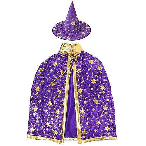 Zhzrche Zauberer-Umhang mit Hut, Halloween-Kostüme, Hexenumhang für Mann und Damen, Halloween-Requisiten (lila) von Zhzrche