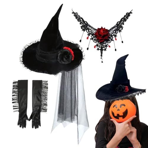 Zibeem Schwarzer Hexenhut | Halloween Hexenhut | Kostümzubehör Outfit Cosplay Deko Zuhause Eingangsbereich Geister Maskerade von Zibeem