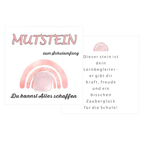 Zidoley Mutstein Einschulung Geschenk GlückssteineJungen, Schultüte Schulkind Geschenk, Rosa Mutstein + Grußkarte + Geschenkbox Schulanfang Schulstart Schultüte Füllung (Rosa Stein) von Zidoley