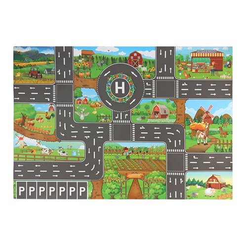 Kinderspielzeug Teppich Geschenk Set-City Mit Straßenstrecken Und 12 Fahrzeugen, Bildungsteppich Für Mädchen, Städte Tun Spiele, Dauerhafte Spielzimmerspielzeug Für Kid, 148x80 cm | 30 von Ziennhu