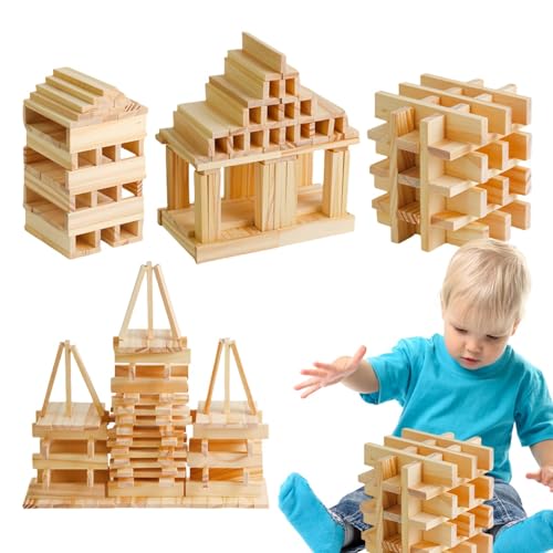 Ziennhu Holzbausteine,Holzstapelklötze - 100 Stück Holzplanken-Bausteine - Feinmotorik-Spielzeug für Kinder, Holzblöcke, Holzspielzeug für Kleinkinder, Baubretter zum Lernen Ziennhu Holzbausteine,Holzstapelklötze - 100 Stück Holzplanken-Bausteine - Feinmotorik-Spielzeug für Kinder, Holzblöcke, Holzspielzeug für Kleinkinder, Baubretter zum Lernen von Ziennhu