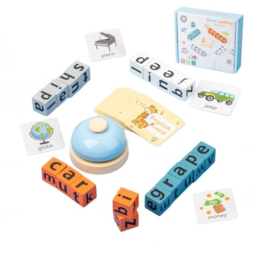 Wort-Rennen-Buchstabierspiel für Kinder von 3–8 Jahren | 64 Lernkarten & 20 Holz-Alphabetblöcke | Mehrspieler-Lernspielzeug mit Glöckchen, sicheres Buchstaben-Zuordnungsspiel für Vorschulkinder Wort-Rennen-Buchstabierspiel für Kinder von 3–8 Jahren | 64 Lernkarten & 20 Holz-Alphabetblöcke | Mehrspieler-Lernspielzeug mit Glöckchen, sicheres Buchstaben-Zuordnungsspiel für Vorschulkinder von Zilynhom