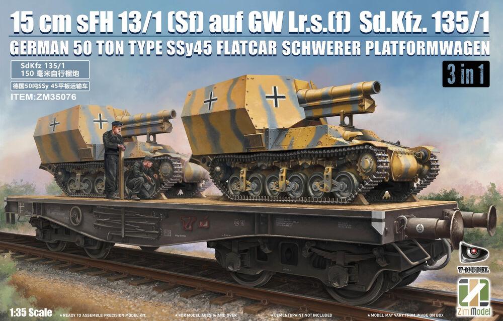 15 cm sFH 13/1 (Sf) auf Gw Lrs.(f )Sd.Kfz.135/1 with German 50 Ton Type SSy45 Flatcar Schwerer Platformwagen [3 in 1] von Zimi Model