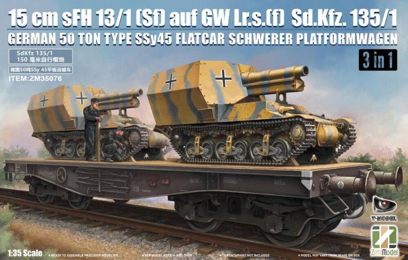 15 cm sFH 13/1 (Sf) auf Gw Lrs.(f )Sd.Kfz.135/1 with German 50 Ton Type SSy45 Flatcar Schwerer Platformwagen [3 in 1] von Zimi Model