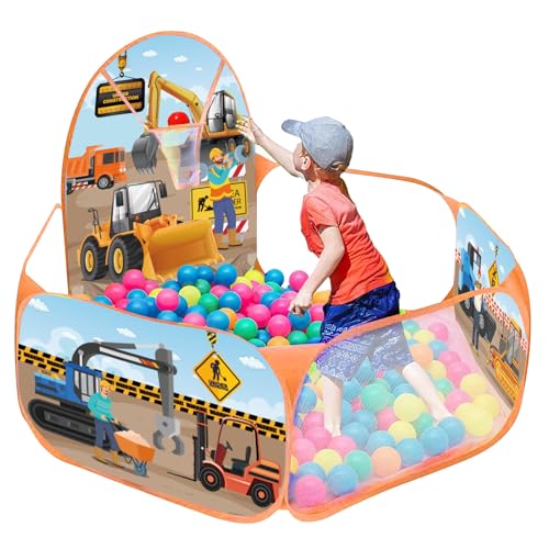 Kids Ball Pit for Toddler with Basketball Hoop Foldable Pop-Up Baby Ball Pool for Girls Boys Indoor and Outdoor Game Small Ball Pit 4 ft / 120 cm Balls NOT Included (Engineering Car) von ZimiTeda