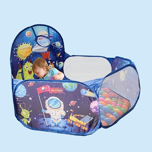 Kids Ball Pit for Toddler with Basketball Hoop Foldable Pop-Up Baby Ball Pool for Girls Boys Indoor and Outdoor Game Small Ball Pit 4 ft / 120 cm Balls NOT Included (Space Rocket) von ZimiTeda