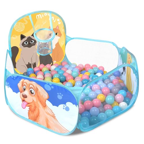 Kids Ball Pit for Toddler with Basketball Hoop Foldable Pop-Up Baby Ball Pool for Girls Boys Small Ball Pit 4 ft / 120 cm Balls NOT Included (Cat and Dog) von ZimiTeda