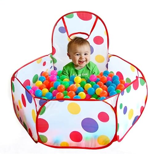 Kids Ball Pit for Toddler with Basketball Hoop Foldable Pop-Up Baby Ball Pool for Girls Boys Small Ball Pit 4 ft / 120 cm Balls NOT Included (Red Dot) von ZimiTeda