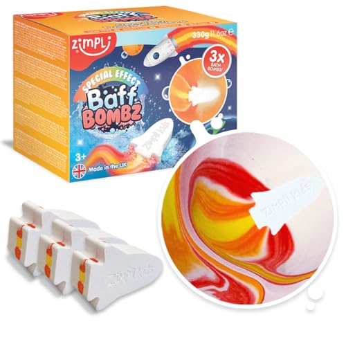 3 x Große Rakete Badebomben von Zimpli Kids, Flamme Spezialeffekt Badekugeln für Kinder, Handgemachtes Schaumbad Fizzies Geschenkset, Geburtstagsgeschenke für Jungen & Mädchen ab 3 Jahren, Montessori von Zimpli Kids