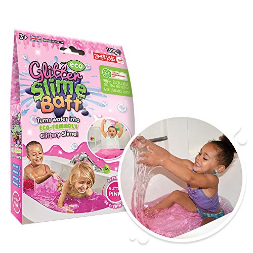 Eco Glitter Slime Baff Pink, 1 Bad oder 4 Spielanwendungen von Zimpli Kids, verwandelt Wasser magisch in klebrigen, glitzernden Schleim, umweltfreundlich, umweltfreundliches Kinderbadespielzeug, von Zimpli Kids