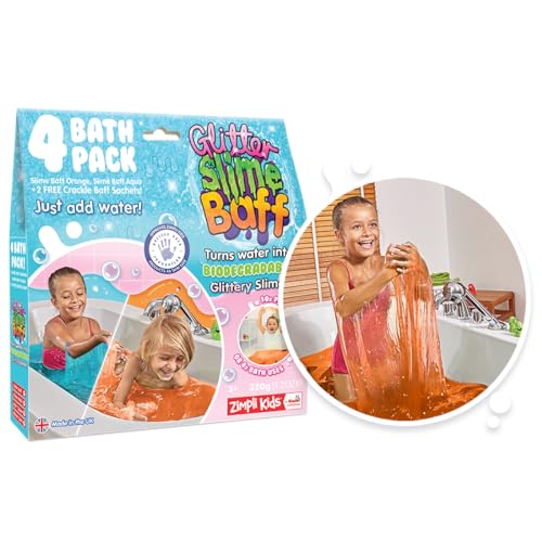 Glitter Slime Baff Orange & Aqua von Zimpli Kids, 4 Bade-Vorteilspack, verwandelt Wasser magisch in klebrigen, glitzernden Schleim, 2 x Gratis Crackle Baff, DIY Slime Kit für Kinder, pädagogisches Geburtstagsgeschenk Glitter Slime Baff Orange & Aqua von Zimpli Kids, 4 Bade-Vorteilspack, verwandelt Wasser magisch in klebrigen, glitzernden Schleim, 2 x Gratis Crackle Baff, DIY Slime Kit für Kinder, pädagogisches Geburtstagsgeschenk von Zimpli Kids