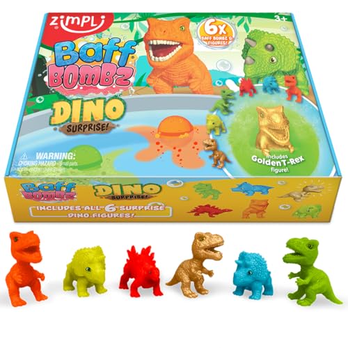 Zimpli Kids 6 Überraschungs-Badebomben Dinosaurier, 6 Überraschungs-Dinosaurier-Spielzeuge im Inneren! Kindergeburtstagsgeschenke, Badespielzeug für Jungen und Mädchen von Zimpli Kids