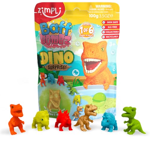 Zimpli Kids Dino Überraschungs-Badebombe, 6 Dinosaurier-Überraschungsspielzeuge zum Sammeln, Sprudelspielzeug für Kinder, Geburtstagsgeschenk für Jungen und Mädchen, Geschenk zum Befüllen von von Zimpli Kids