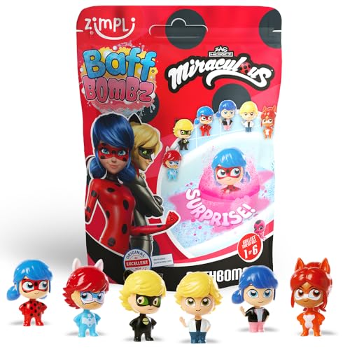 Zimpli Kids Große Miraculous Überraschungs-Badebombe, insgesamt 6 wundersame Spielzeuge zum Sammeln, eines pro Badebombe, Badespielzeug zum Sammeln für Kinder von Zimpli Kids