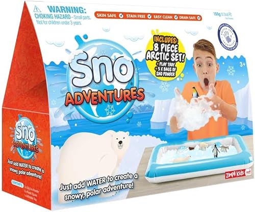 Zimpli Kids Sno Adventures Arctic Pack, 5 Use Pack, 8 x Arktische Figuren, aufblasbares Tablett, fantasievolles sensorisches Spielset, Kinder sensorisches Spielzeug für drinnen und draußen, imaginäres von Zimpli Kids