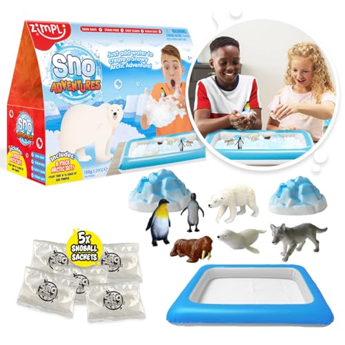 Zimpli Kids SNO Adventures Arctic Pack, 5 Use Pack, 8 Arctic Figuren, aufblasbares Tablett, fantasievolles sensorisches Spielset, sensorisches Spielzeug für Kinder im Innen- und Außenbereich, von Zimpli Kids