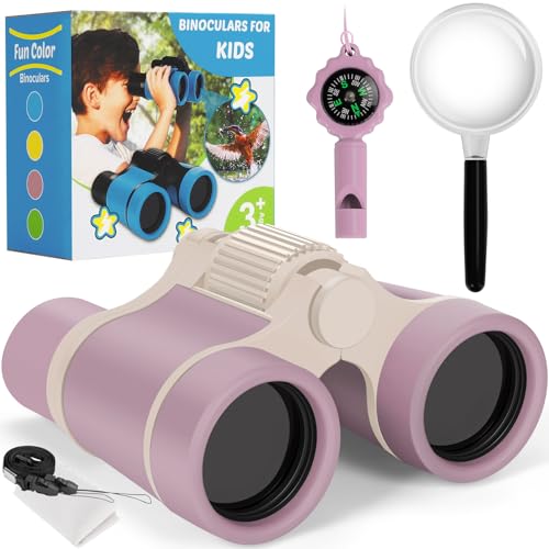 Ferngläser für Kinder, Kinderfernglas Spielzeug für 3 4 5 6 7 8 Jahre Jungen und Mädchen, Set mit Lupe & Kompass – Geburtstagsgeschenke Outdoor Spielzeug für Kinder Im Alter Von 3-8 Jahren (Rosa) von Zinbo