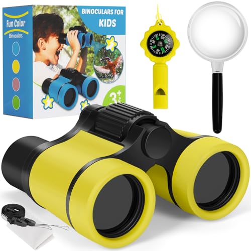 Ferngläser für Kinder, Kinderfernglas Spielzeug für 3 4 5 6 7 8 Jahre Jungen und Mädchen, Set mit Lupe & Kompass – Geburtstagsgeschenke Outdoor Spielzeug für Kinder Im Alter Von 3-8 Jahren (Gelb) von Zinbo