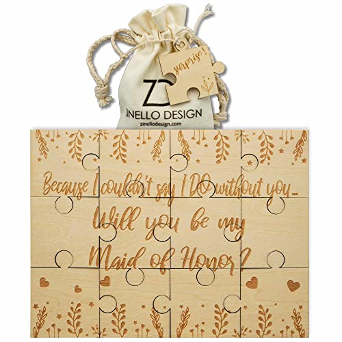 Holzpuzzle "Will You Be my Maid of Honor?", originelles und personalisiertes Brautjungfernantragsgeschenk, ausgefallene Hochzeitsankündigung, kommt in einer Geschenkbox von Zinello Design