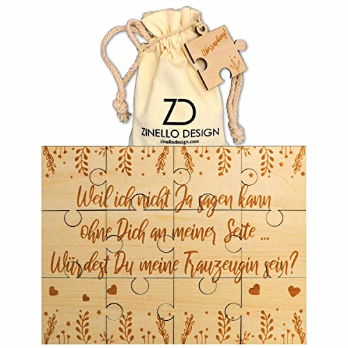 ZINELLO DESIGN - Holzpuzzle Willst du Meine Trauzeugin Sein, persönliche Puzzle-Geschenkidee um die Trauzeugin zu Fragen, außergewöhnliche Ankündigung Junggesellinnenabschied (Ohne Rahmen) von Zinello Design