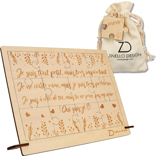 Zinello Design Puzzle aus Holz, Ankündigung der Schwangerschaft für Ihre Liebsten, Geschenkidee für zukünftige Papa, Oma, Opa, Paten, Pate (mit Rahmen) von Zinello Design